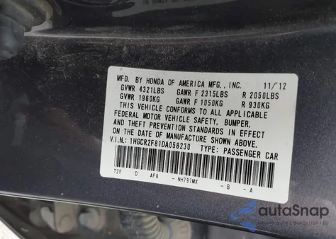 2013 Honda Accord Ex-L из США, поврежденный, VIN 1HGCR2F81DA058230